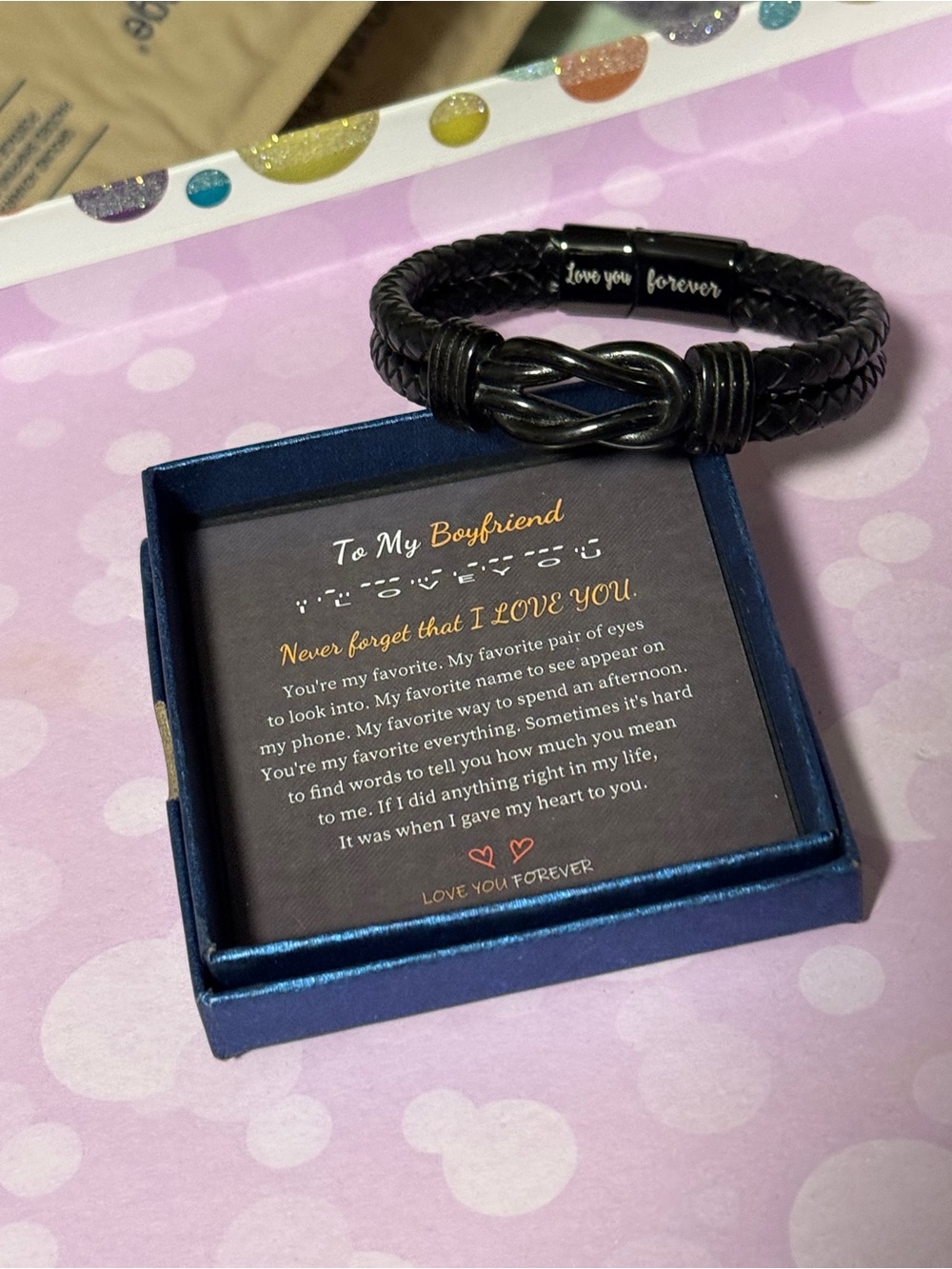 Black Braided Knot Men’s Boyfriend Bracelet- Boyfriend “I Love You Forever” Gift